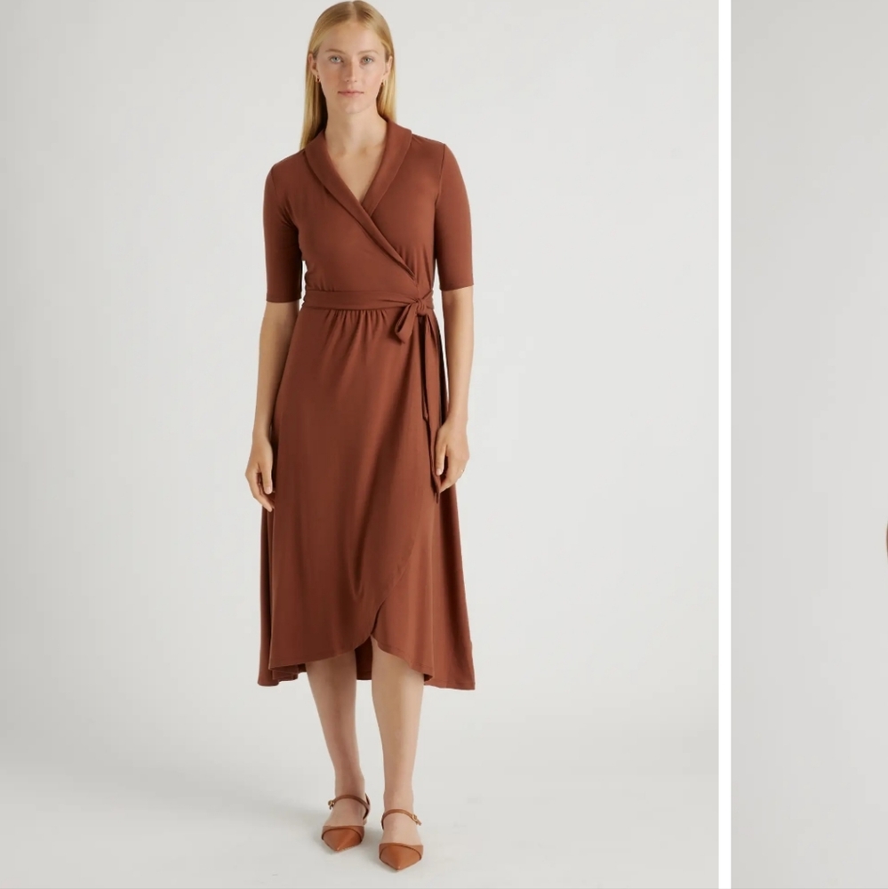 Quince Midi Wrap Dress Brown in Small